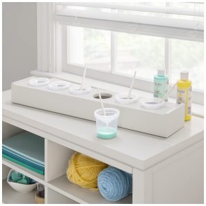 Bandeja infantil Martha Stewart Crafting Kids Linen White com 6 potes de tinta antivazamento para organização de materiais de pintura