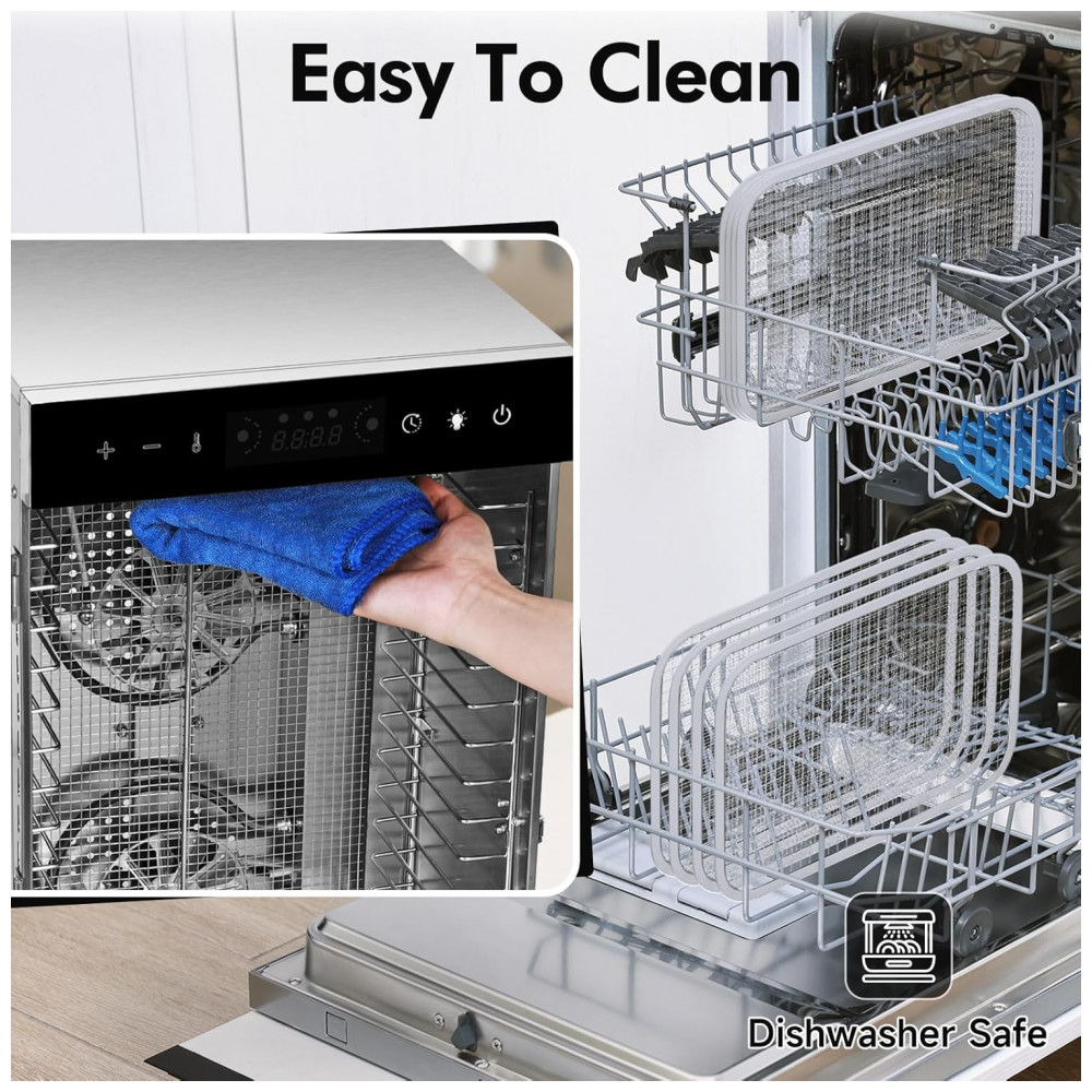 Desidratador de Alimentos SUCISENI com 12 Bandejas de Aço Inoxidável, 1000W, Timer de 24 Horas e Controle de Temperatura 195°C, Ideal para Jerky, - Imagem 9