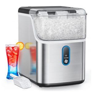 Máquina de Gelo que Produz 15 kg em 24H com Seixos que Fornece Gelo Fresco em Pepitas Função Autolimpeza e Indicador LED 110V HOMEZAY Prata