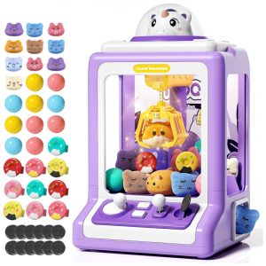 Máquina de Garra Eletrônica Infantil Jovow Mini Branca 30 Brindes Música Silenciosa Controle 09kg 9" À Pilha Para Festas e Aniversários