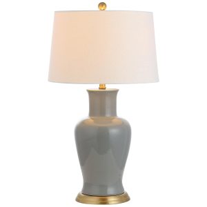 Abajur Luminária de Mesa em Cerâmica Estilo Tradicional com 73 cm de Altura para Quarto Sala de Estar e Escritório 110V 100W JONATHAN Y Cinza