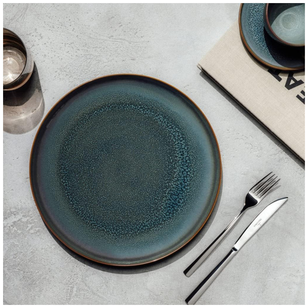 Prato para Jantar de 29 cm Elegância e Praticidade em Sua Mesa com Formato Redondo e Material de Porcelana Villeroy Boch Cinza e Azul - Imagem 3