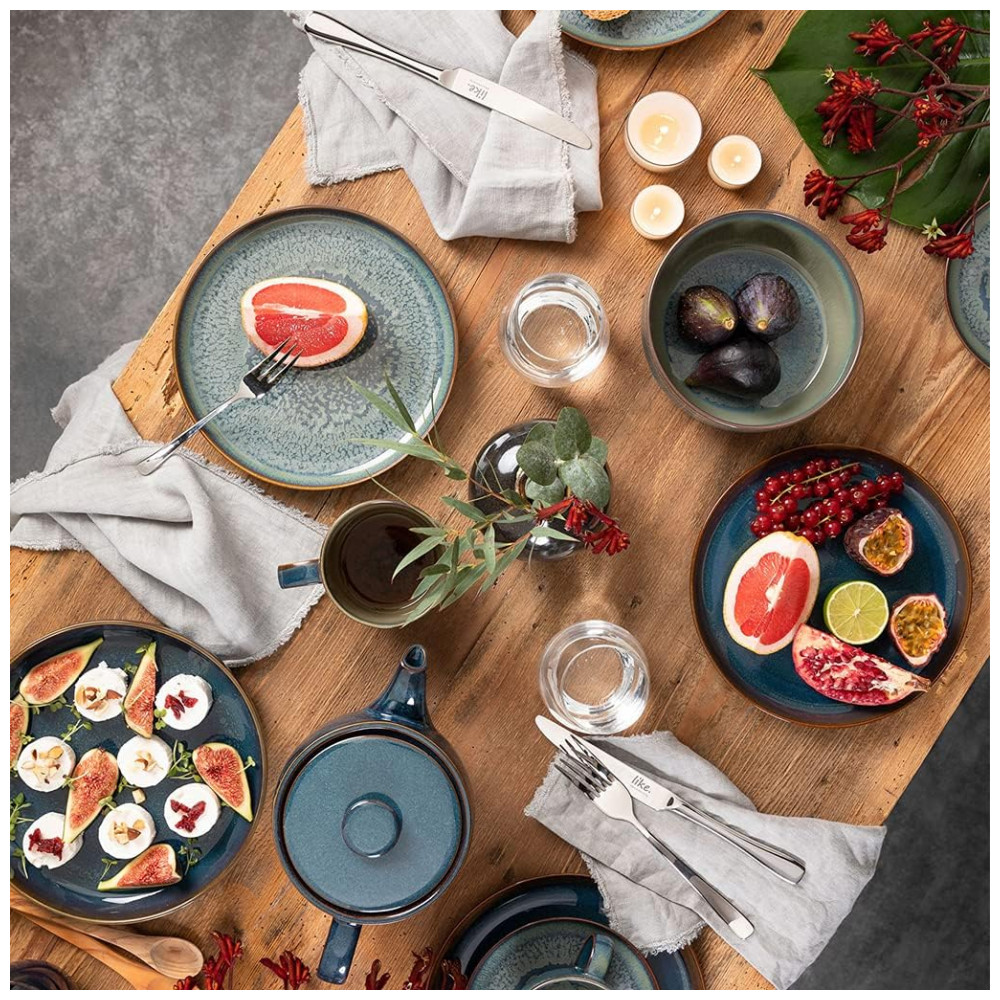 Prato para Jantar de 29 cm Elegância e Praticidade em Sua Mesa com Formato Redondo e Material de Porcelana Villeroy Boch Cinza e Azul - Imagem 5