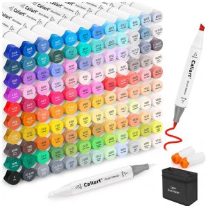 Kit de Canetas Profissionais com Base em Pé e Pontas Duplas 121 Peças Caliart