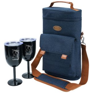 Bolsa Térmica MELOTOUGH para 2 Garrafas de Vinho com 2 Copos de Aço Inoxidável - Azul