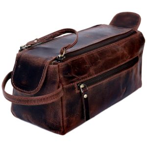 Necessaire Masculina Vintage de Couro com Forro à Prova d RUZIOON Marrom
