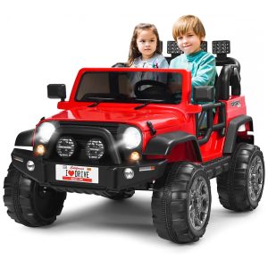 Carro Elétrico Infantil Off Road a Bateria 12V com Luz LED Músicas Suspensão de Mola 3 Velocidades HONEY JOY Vermelho
