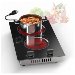 Cooktop Elétrico de 2 Bocas 110V 2000W Bancada e Embutir Indicador Calor Residual Proteção Contra SobreaquecimentoCooksir