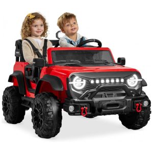 Carro Elétrico Infantil Best Choice Products 24V Vermelho Caminhão 2 Lugares com Controle Remoto Bluetooth Luzes LED e Capacidade para 60 kg