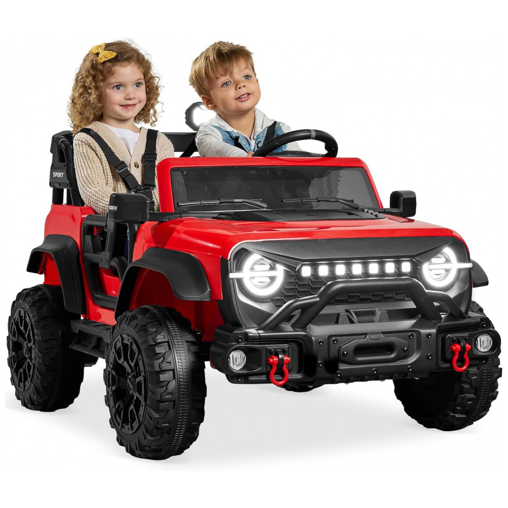 Carro Elétrico Infantil Best Choice Products 24V Vermelho, Caminhão 2 Lugares, com Controle Remoto, Bluetooth, Luzes LED e Capacidade para 60 kg