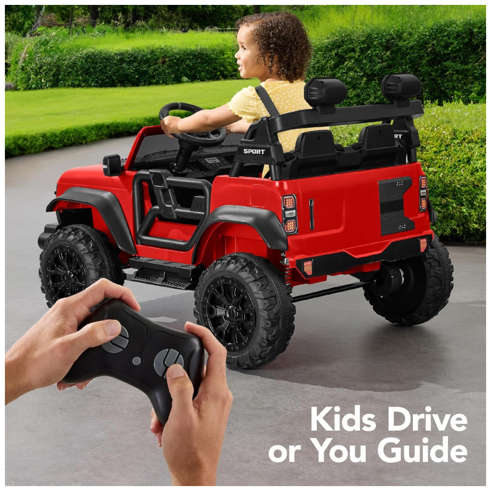 Carro Elétrico Infantil Best Choice Products 24V Vermelho, Caminhão 2 Lugares, com Controle Remoto, Bluetooth, Luzes LED e Capacidade para 60 kg - Imagem 4