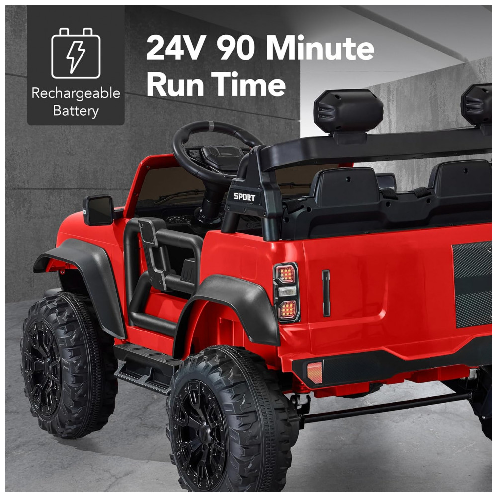 Carro Elétrico Infantil Best Choice Products 24V Vermelho, Caminhão 2 Lugares, com Controle Remoto, Bluetooth, Luzes LED e Capacidade para 60 kg - Imagem 5
