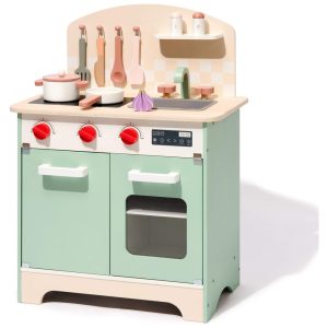 Cozinha de Brinquedo Educativa de Madeira ROBUD para Crianças Conjunto de Brinquedo de Cozinha Presente para Meninas e Meninos Verde