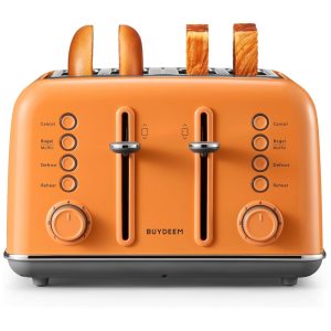 Torradeira BUYDEEM DT640 4 Pães Fendas Ampla Inox Retrô Alavanca Alta Função Bagel e Muffin Bandeja Migalhas