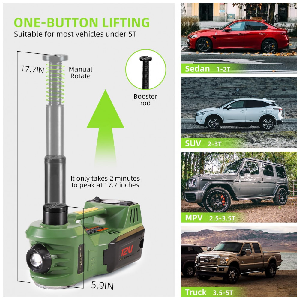 Macaco Elétrico Portátil EFFIROSO de 5 Toneladas 12V Kit de Macaco Hidráulico com Chave de Impacto Inflador de Pneus para Reparo de Emergência - Imagem 2