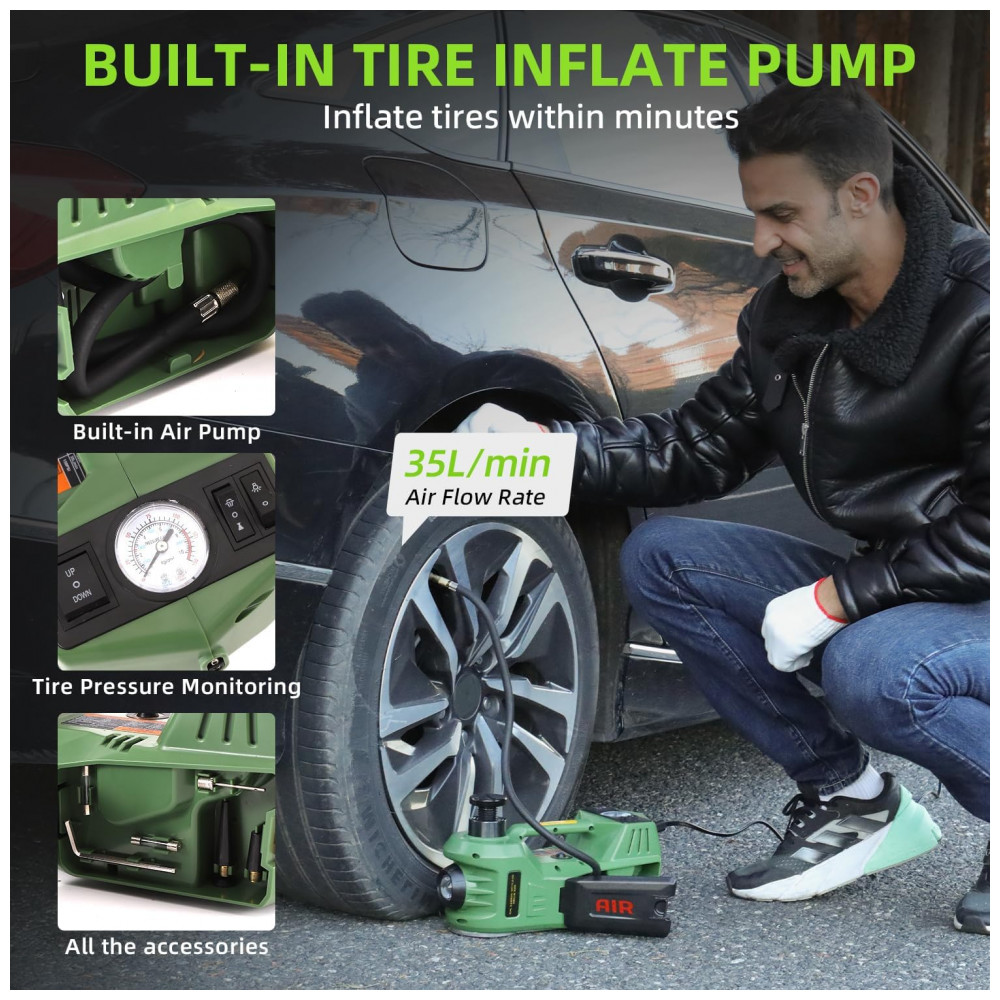 Macaco Elétrico Portátil EFFIROSO de 5 Toneladas 12V Kit de Macaco Hidráulico com Chave de Impacto Inflador de Pneus para Reparo de Emergência - Imagem 3