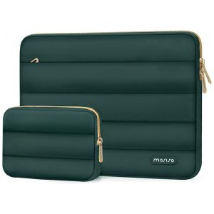MOSISO Estojo Puffy para Laptop 13-133" Compatível com MacBook Air/Pro 13-14 HP Dell ASUS Lenovo Bolsa Horizontal com Estojo Pequeno Verde Pavão