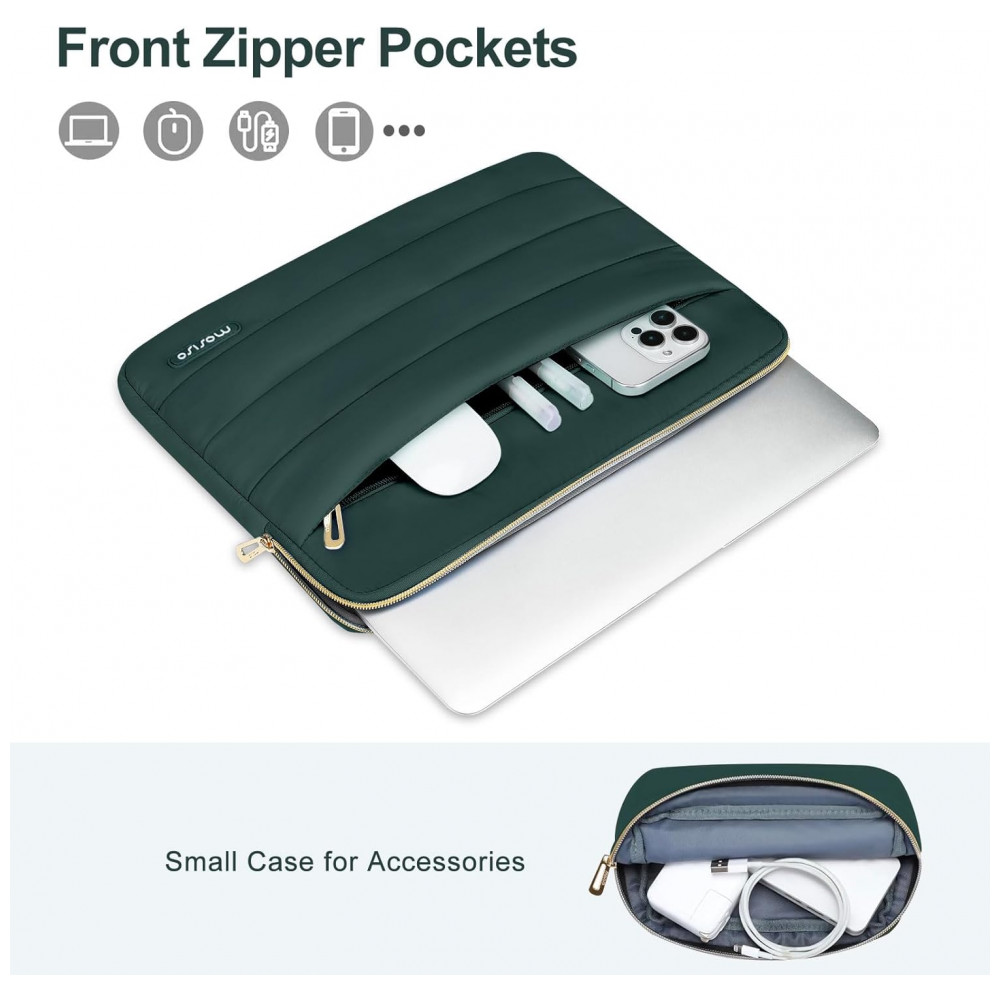 MOSISO Estojo Puffy para Laptop 13-13,3" Compatível com MacBook Air/Pro 13-14, HP, Dell, ASUS, Lenovo, Bolsa Horizontal com Estojo Pequeno, Verde Pavão - Imagem 2