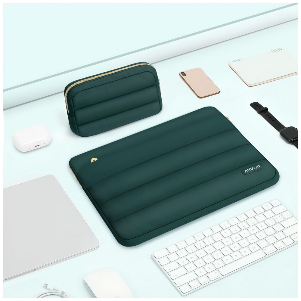 MOSISO Estojo Puffy para Laptop 13-13,3" Compatível com MacBook Air/Pro 13-14, HP, Dell, ASUS, Lenovo, Bolsa Horizontal com Estojo Pequeno, Verde Pavão - Imagem 5