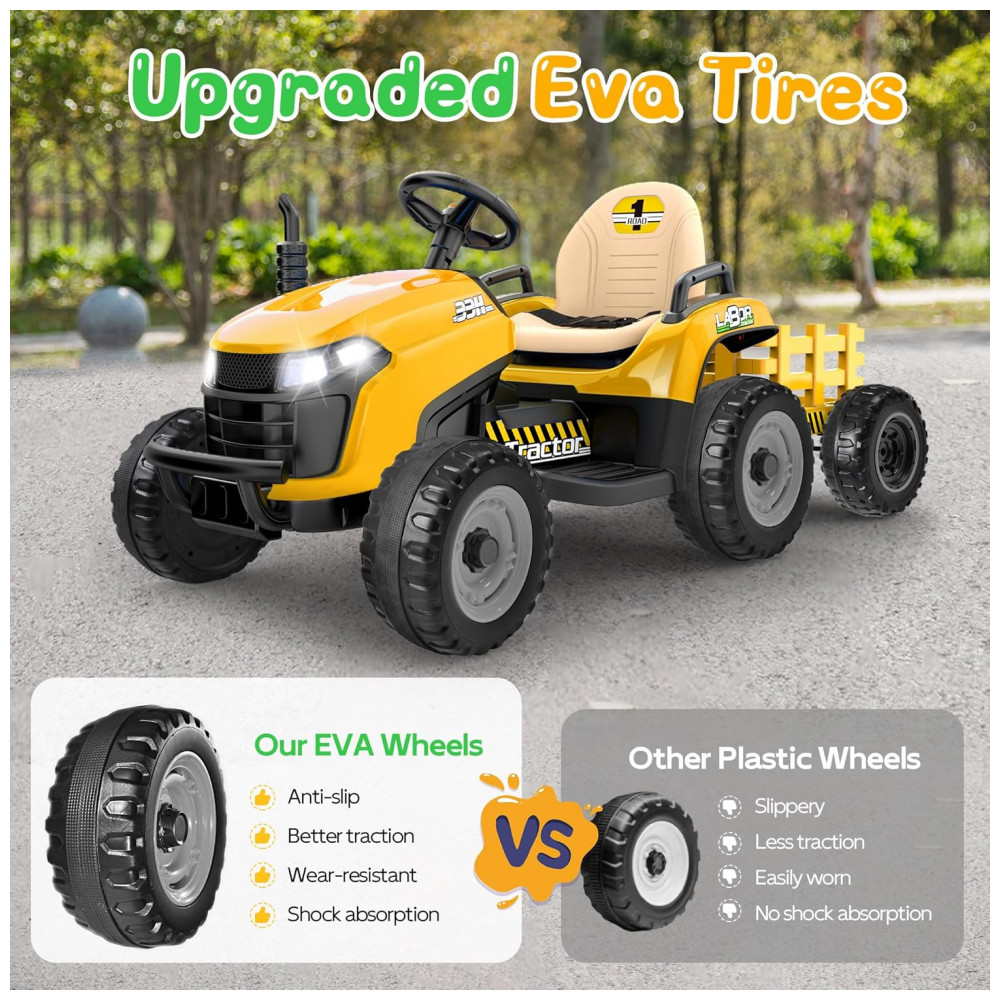 Trator Infantil Elétrico ANPABO Amarelo 24V Trailer Basculante Removível Pneus EVA Controle Remoto com Som Realista e Bluetooth - Imagem 4