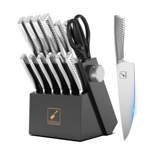 Conjunto de Facas Imarku em Aço Inoxidável com Bloco de Bancada e Cabo Ergonômico 14 Peças Prata