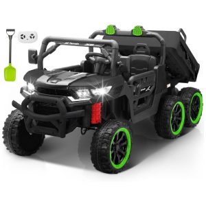 Caminhão Basculante Infantil Elétrico Letsgoride Preto e Verde 24V 2 Lugares 4 Motores 100W Caçamba Automática 4WD Bluetooth Música LED 6 Rodas