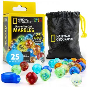 Blue Marble: Conjunto de 25 Bolas de Vidro que Brilham no Escuro National Geographic Pouch de Armazenamento Luz UV Brinquedo de Montar