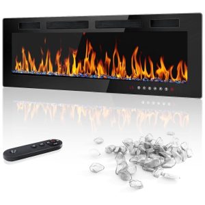 Lareira Elétrica de Embutir A45x106L com Controle Remoto e 12 Cores de Chamas 110V 1500W LEMBERI Preta