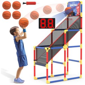 Jogo de Basquete Arcade Infantil com 4 Bolas Placar Eletrônico e Sons de Torcida para Ambientes Internos e Externos EagleStone Vermelho e Azul