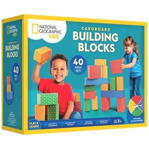 Kids Jumbo Cardboard Building Blocks – 40 Tijolos em 3 Tamanhos com Spinner e Cartões de Atividade Brinquedo Educativo STEM National Geographic