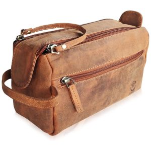 Necessaire Masculina Vintage de Couro com Forro à Prova d RUSTIC TOWN Marrom