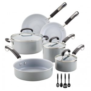 Conjunto de panelas e frigideiras antiaderentes de cerâmica EcoAdvantage 13 peças cinza FARBERWARE 13462