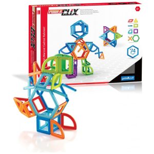 Conjunto de blocos magnéticos Guidecraft PowerClix Frames com 74 peças em ABS translúcido para construções geométricas 2D e 3D STEM