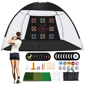 Rede de Treino para Golfe de 3m x 21m Inclui 10 Bolas de Golfe de PU 11 Tees de Golfe 2 Tees de Borracha e 1 Bolsa de Transporte para Ambientes Internos e Externos G2 GO2GETHER Preta