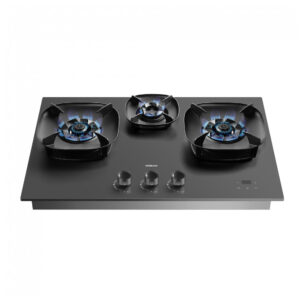 Cooktop a gás de embutir 76cm Robam FireCube vidro temperado cinza 3 queimadores lotus flame 18.000 BTU gás natural e GLP