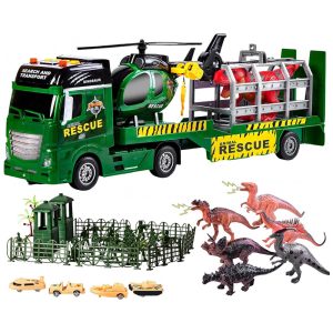 Conjunto de Brinquedos de Veículos de Dinossauros com 103 Peças ZHFUYS Caminhão Grande de 65 cm com Dinossauros Helicóptero Soldado