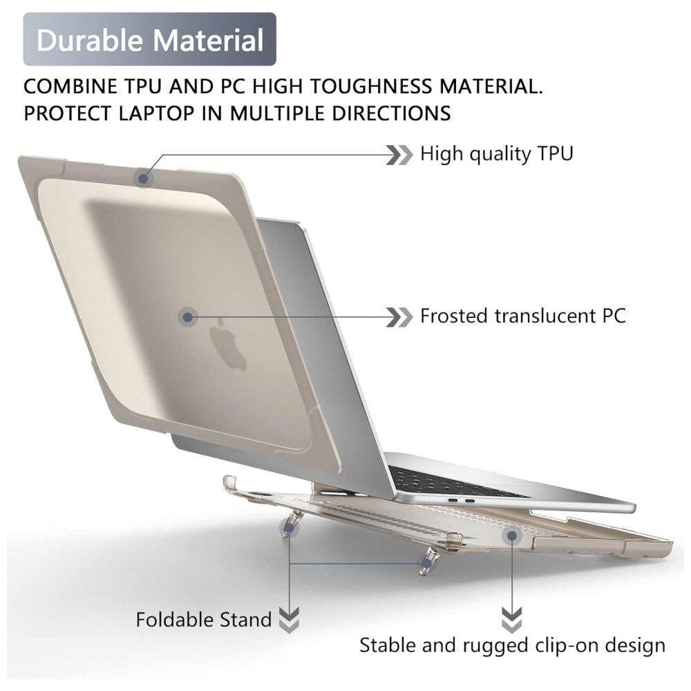 Capa Rígida Batianda para MacBook Pro 13" – Modelos A2289 A2251 A2338 M1/M2 com Suporte Dobrável Tampa de Teclado e Película de Tela – Cáqui - Imagem 5