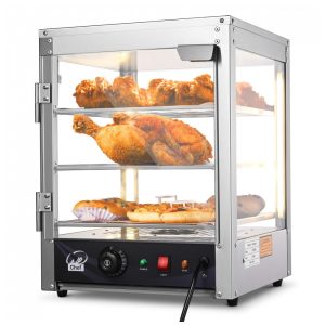 Expositor Aquecedor de Alimentos WeChef 3 Andares 38 cm Pizza Aquecedor Elétrico com Iluminação LED Ajustável Aço Inoxidável 600W 57-85°C (112 caracteres)