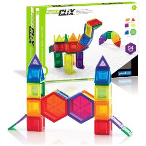 Conjunto de blocos magnéticos Guidecraft PowerClix Solids com 94 peças em ABS translúcido para construções geométricas STEM 2D e 3D