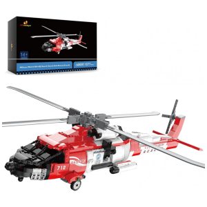 Kit de Construção Helicóptero de Resgate Militar HH60J com 1377 Peças JMBricklayer Vermelho