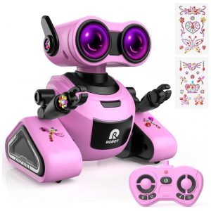Robô Interativo de Controle Remoto com Adesivos 3D Músicas e Olhos LED Coloridos 3 a 7 Anos Rosa