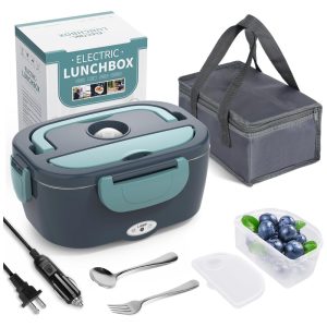 Marmita Elétrica 3 em 1 Portátil 1.5L com Divisórias 24 12V 40W 110v HERRFILK Cinza