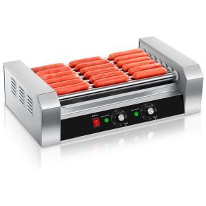 Máquina de Cachorro-Quente SYBO 18 Cachorros-Quentes 7 Rolos de Grade com Bandeja de Gotejamento em Aço Inoxidável Removível 1000W Grau Comercial 7