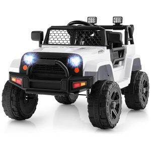 Carro Elétrico Infantil a Bateria 12V com Luzes LED Buzina. MP3 e Suspensão de Mola HONEY JOY Branco