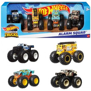 Brinquedo Hot Wheels Monster Trucks Conjunto de 4 Mini Monster Trucks em Escala 1:64 Rodas Gigantes e Designs Incríveis 4Pack Alarm Squad