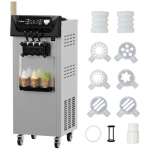 Máquina de Sorvete Comercial PioneerWorks Prata 3 Sabores 2200W Compressor Duplo 7L x 2 LCD Automática Alta Produção 220V