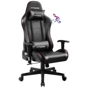 GTRACING GT890M Cadeira de Escritório Gamer Ergonômica com Alto Falantes Bluetooth Preta