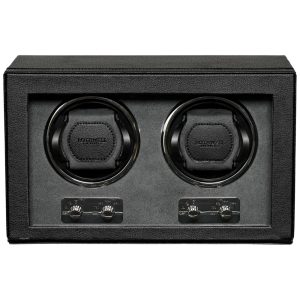 Caixa Estojo de Couro Rotativo Automático para Relógios 2 Lugares ROTHWEL Preto e Cinza