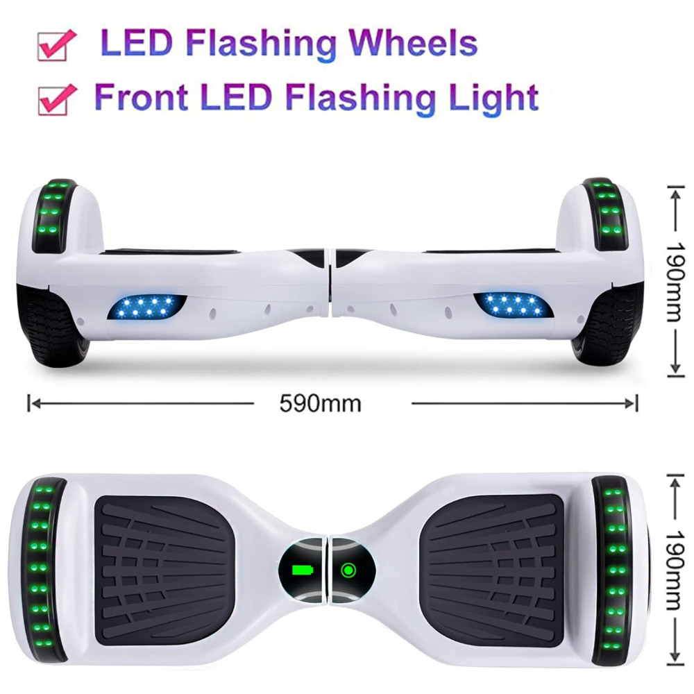 Hoverboard com Luz LED nas Rodas, Alto Falante e Velocidade até 9km/h, para Crianças de 6 a 12 Anos, 110V, SISIGAD, Branco - Imagem 2