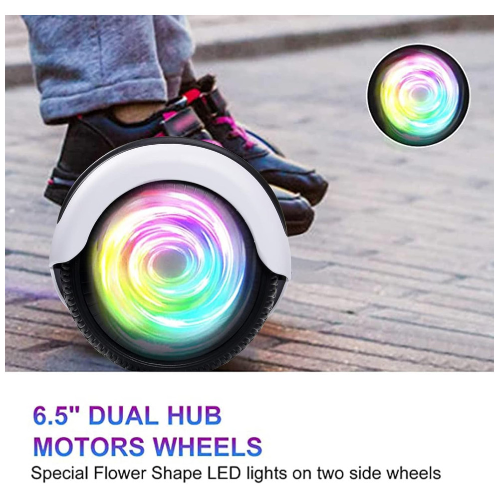 Hoverboard com Luz LED nas Rodas, Alto Falante e Velocidade até 9km/h, para Crianças de 6 a 12 Anos, 110V, SISIGAD, Branco - Imagem 3